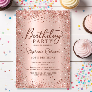 Invitation Élégant Rose Gold Pailleté Métal 50e Anniversaire