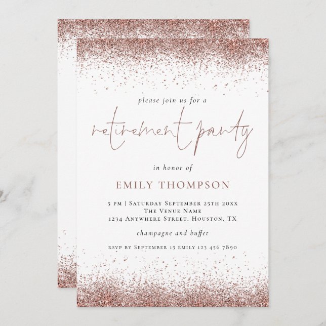 Invitation Élégant Rose Gold Parties scintillant Parti de ret (Devant / Derrière)