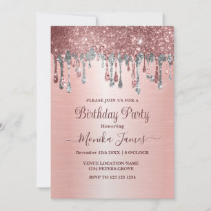 Invitation Elégant Rose Gold Silver Parties scintillant Drive