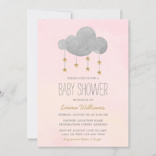 Invitation Elégant rose Gold Stars Baby shower fille
