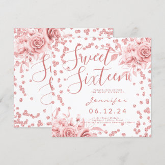 Invitation Élégant Rose Gold Sweet 16 Parties scintillant Con