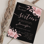 Invitation Élégant Rose Gold Sweet 16 Parties scintillant Flo<br><div class="desc">Rose Gold Black Sweet 16 Anniversaire Parties scintillant Floral Invitation Modèle. Vous pouvez facilement changer la couleur arrière - plan dans notre éditeur de design.</div>