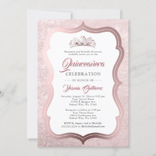 Invitation Elégant Rose Gold Tiara Quinceañera
