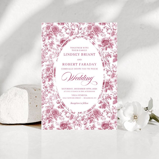 Invitation Elegant Rose Gold Toile Rose Pattern Wedding Boho (Elegant Rose Gold Toile Rose Pattern Wedding Invitation)