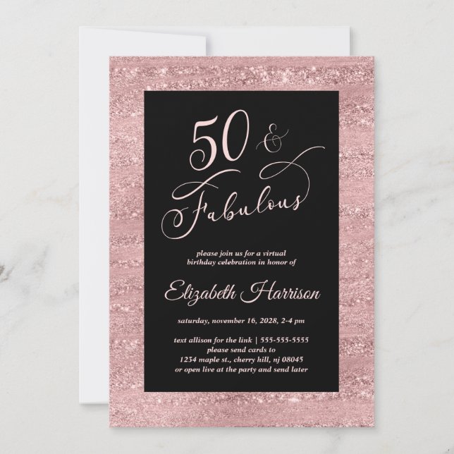 Invitation Elégant Rose Gold Virtual 50e fête d'anniversaire (Devant)