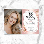 Invitation Elégant Rose Gold White Photo 50e anniversaire<br><div class="desc">Elégante invitation au 50e anniversaire fleurie féminine avec votre photo. Design de glam avec or faux rose. Comprend des roses rose pâle, des caractères de script et des confettis. Parfait pour une fête anniversaire adulte élégante. Personnalisez avec vos propres détails. Peut être customisé pour n'importe quel âge ! Invitations Zazzle...</div>