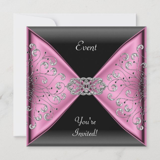 Invitation Élégant Rose Gris Argent Noir Soirée (Devant)
