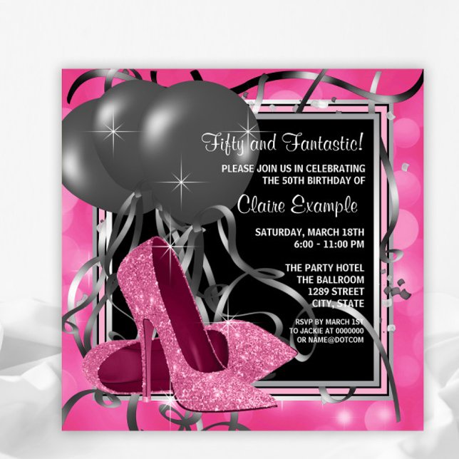 Invitation Élégant rose hauts talons fête d'anniversaire (You can change all of the text as needed for your event. This is an any occasion invitation.)