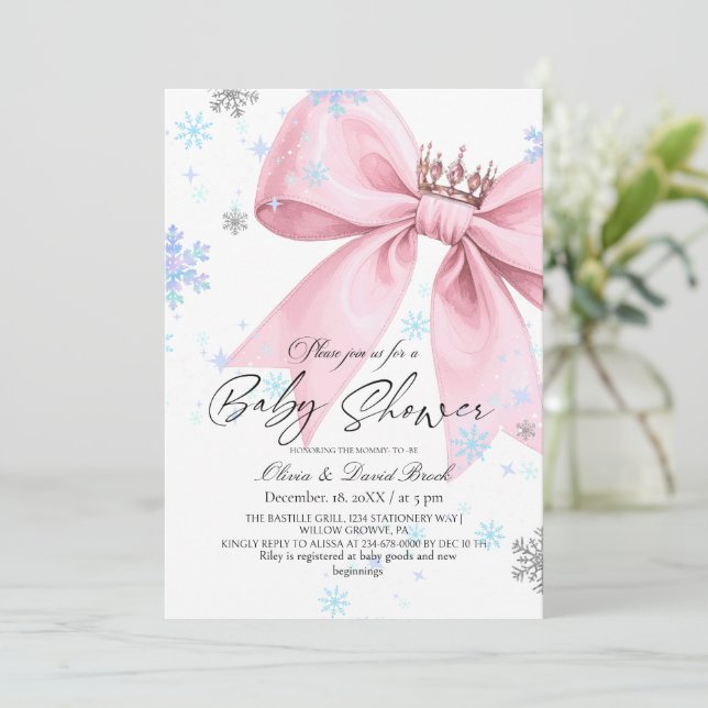 Invitation Élégant rose hivernal Baby Shower (Debout devant)