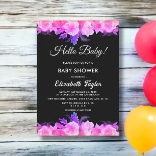 Invitation Élégant Rose lumineux Neon moderne Baby shower flo