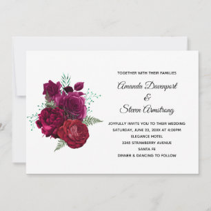 Invitation Élégant Rose Magenta Floral Bouquet Mariage