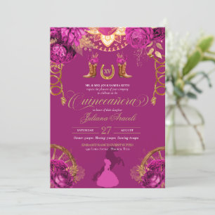 Invitation Élégant Rose Magenta Pink Charro Quinceanera
