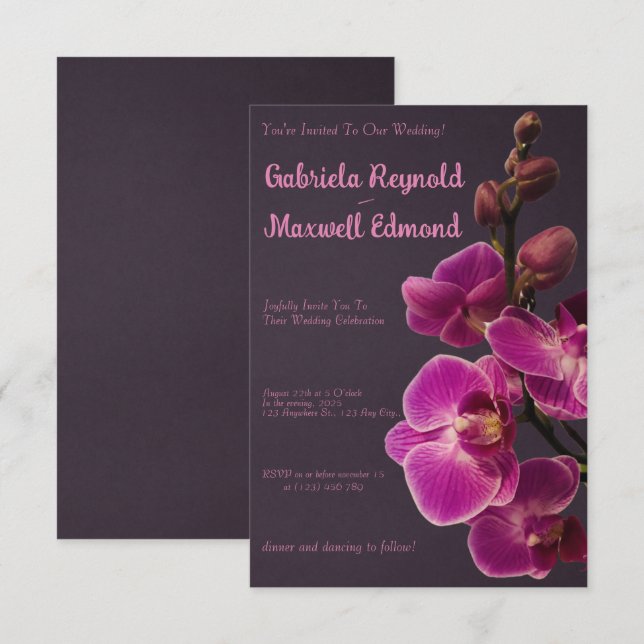 Invitation Élégant Rose Mariage d'orchidées rose (Devant / Derrière)