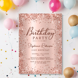 Invitation Elégant Rose métal Parties scintillant or 21e anni