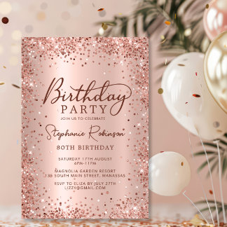 Invitation Elégant Rose métal Parties scintillant or 80e anni