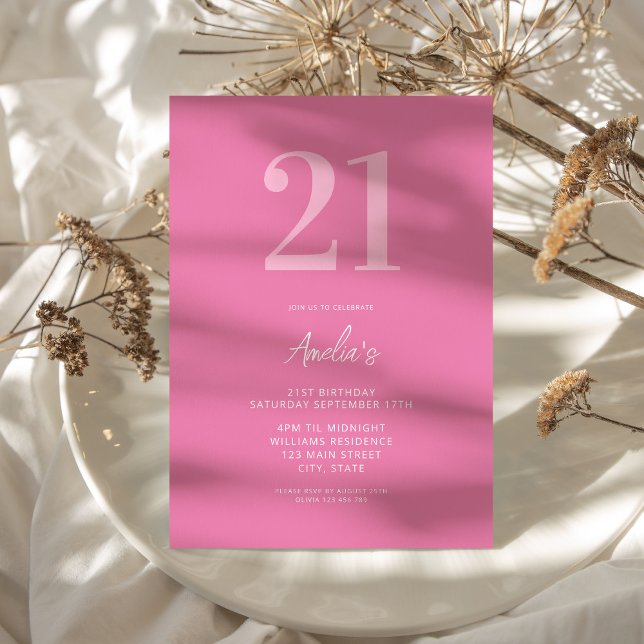 Invitation Élégant rose moderne 21e anniversaire (Créateur téléchargé)