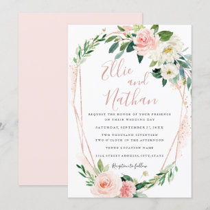 Invitation Élégant Rose moderne Gold Floral Wreath Mariage
