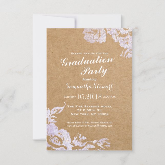 Invitation Élégant Rose moderne simple Floral Faux Argent (Devant)