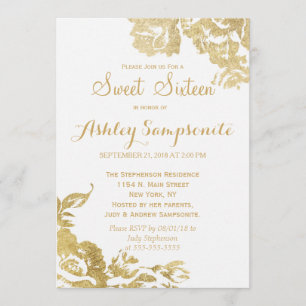 Invitation Élégant Rose moderne simple Floral Gold Sweet 16