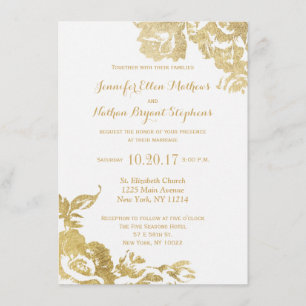 Invitation Élégant Rose moderne simple Floral Mariage or