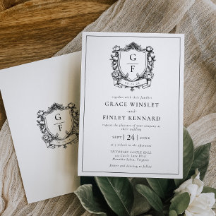 Invitation Élégant Rose Monogram Crest Mariage