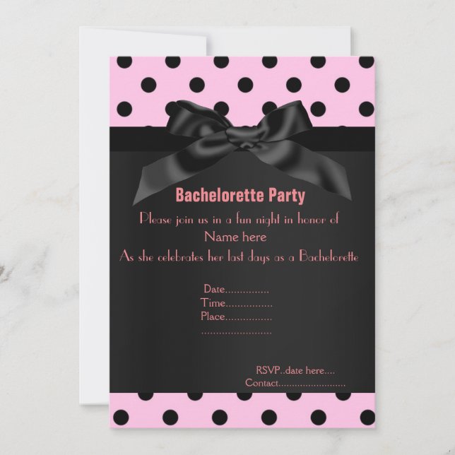 INVITATION ÉLÉGANT ROSE NOIR SPOT BACHELORETTE (Devant)