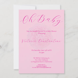 Invitation Élégant Rose Oh Baby Script Pivoine Baby Shower