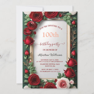 Invitation Elégant Rose or aquarelle Floral 100e anniversaire