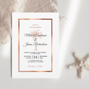 Invitation Elégant Rose or cuivre Palm Tree Marble Mariage