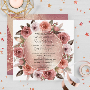 Invitation Élégant Rose or Floral et Bat mitzvah Parties scin