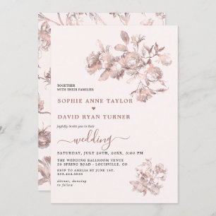 Invitation Élégant Rose or Français Floral Toile Mariage