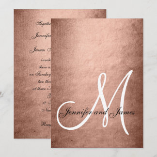 Invitation Élégant Rose or Monogramme Mariage