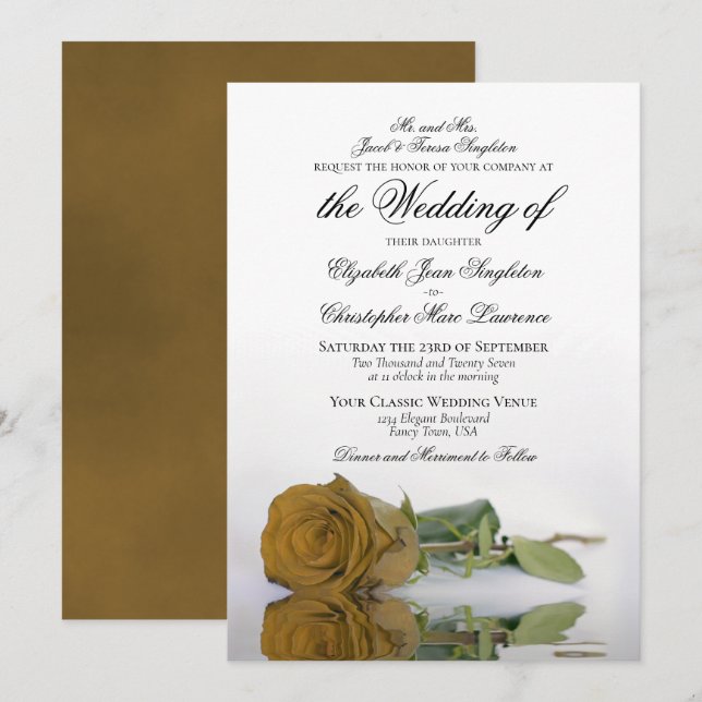 Invitation Élégant Rose or ocre Mariage officiel (Devant / Derrière)