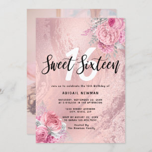 Invitation Élégant rose or parties scintillant sweet sixteen