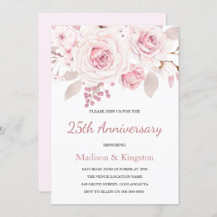 Invitation Élégant rose pâle Roses 25e anniversaire de Mariag