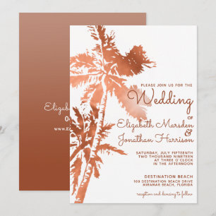 Invitation Élégant Rose Palmiers d'or Mariage tropical