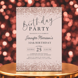 Invitation Elégant Rose Parties scintillant Gold Blush 30e an