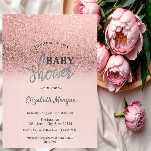 Invitation Elégant Rose Parties scintillant or Baby shower Bo