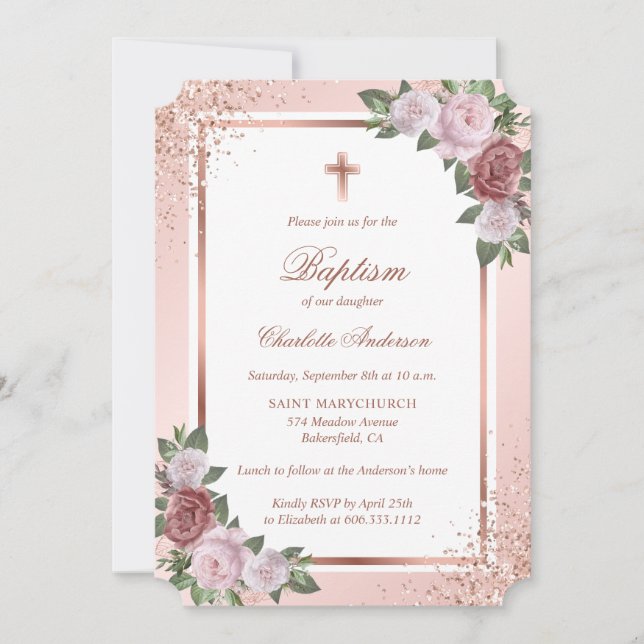 Invitation Élégant Rose Parties scintillant or Blush rose Gir (Devant)
