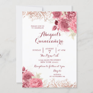 Invitation Elégant Rose Parties scintillant or Floral Quincea
