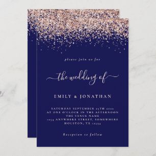 Invitation Elégant Rose Parties scintillant or Mariage Marine