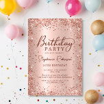 Invitation Elégant Rose Parties scintillant or métal 50e anni<br><div class="desc">Elégante rose moderne or métallique et parties scintillant 50e anniversaire invitations de fête. Ce design de carte à poutres adultes est composé d'un script de calligraphie manuscrit élégant, d'un arrière - plan métallique en faux or rose ou rose avec cadre de parties scintillant en glam autour. Facile à personnaliser, parfait...</div>