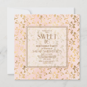 Invitation Élégant rose poudré et or Sweet 16