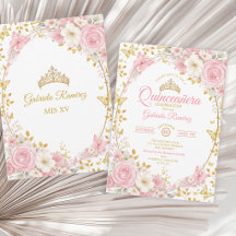 Élégant rose poudré Quinceañera papillon doré