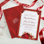Invitation Élégant Rose Red Gold Floral Mariage<br><div class="desc">Ce luxueux design floral élégant présente des roses rouges qui ornent un cadre de filigrane doré, avec du satin blanc et un arrière - plan faux métallique rouge, et des textes élégants pour les noms. Consultez la collection pour les produits correspondants, ou contactez-moi par l'intermédiaire de Zazzle Conversation pour l'article...</div>