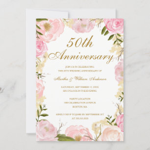 Invitation Élégant Rose rose 50e anniversaire de Mariage