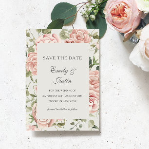 Invitation Élégant rose rose blanche Enregistrer la date Mari