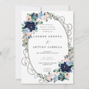 Invitation Elégant rose rose Dusty bleu Floral Mariage Invit