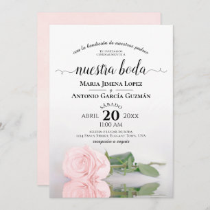 Invitation Élégant Rose rose espagnol Nuestra Boda Mariage