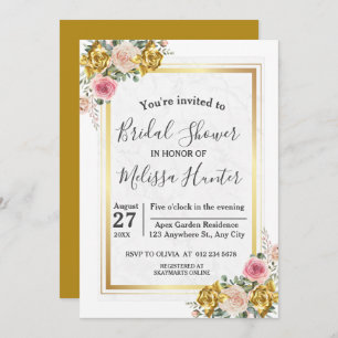 Invitation Elégant rose, Rose Fête des mariées d'Eucalyptus o